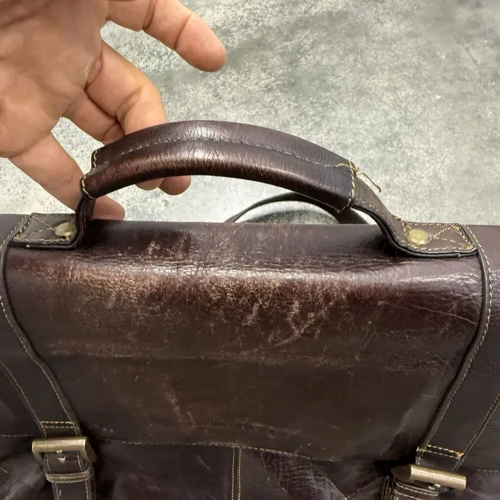 Samsonite Colombian Leather Flap-Over Messenger Bag Laptop Brown Minimalist